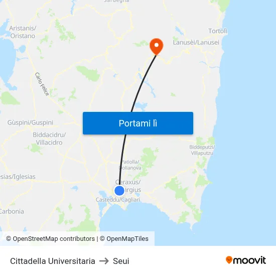 Cittadella Universitaria to Seui map