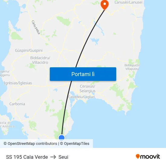 SS 195 Cala Verde to Seui map