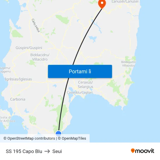 SS 195 Capo Blu to Seui map