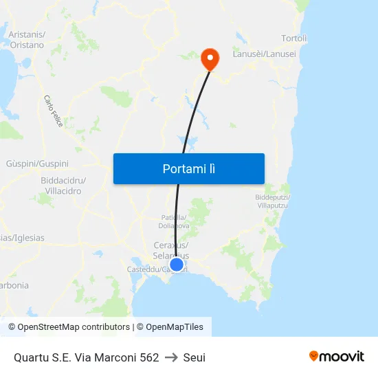 Quartu S.E. Via Marconi 562 to Seui map