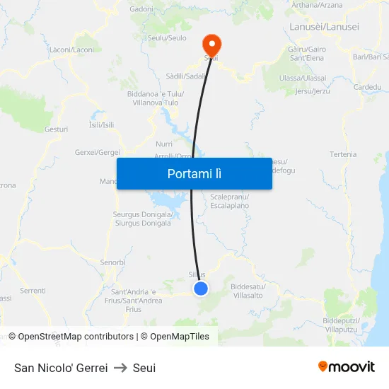 San Nicolo' Gerrei to Seui map