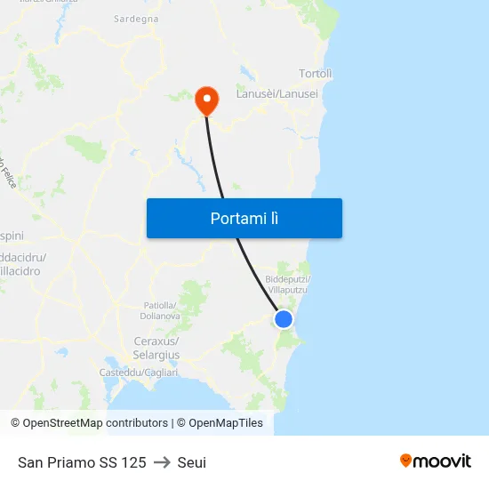 San Priamo SS 125 to Seui map