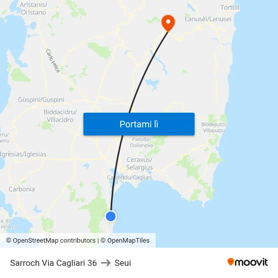 Sarroch Via Cagliari 36 to Seui map