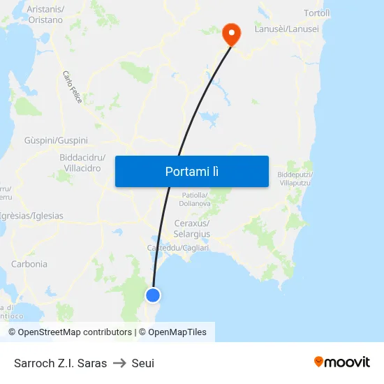 Sarroch Z.I. Saras to Seui map
