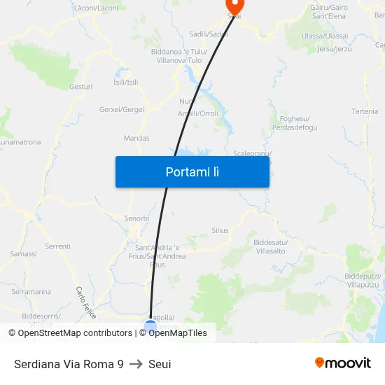 Serdiana Via Roma 9 to Seui map