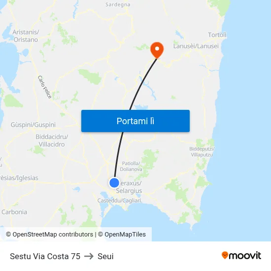 Sestu Via Costa 75 to Seui map
