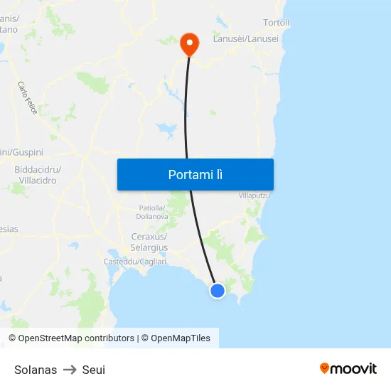 Solanas to Seui map