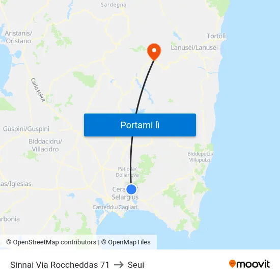 Sinnai Via Roccheddas 71 to Seui map