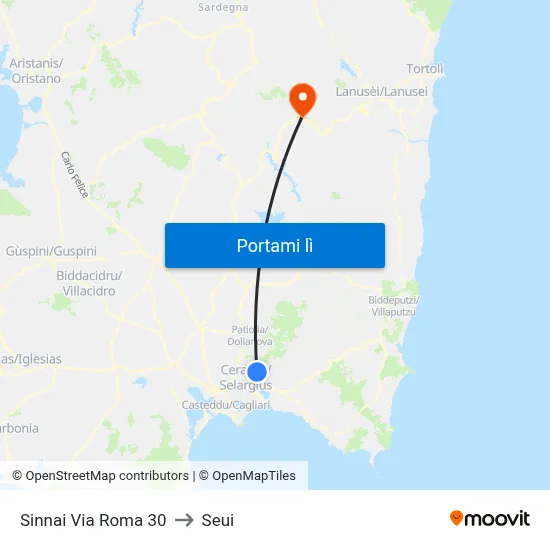 Sinnai Via Roma 30 to Seui map