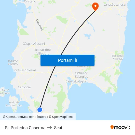Sa Portedda Caserma to Seui map