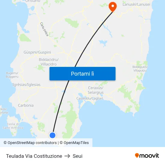Teulada Via Costituzione to Seui map