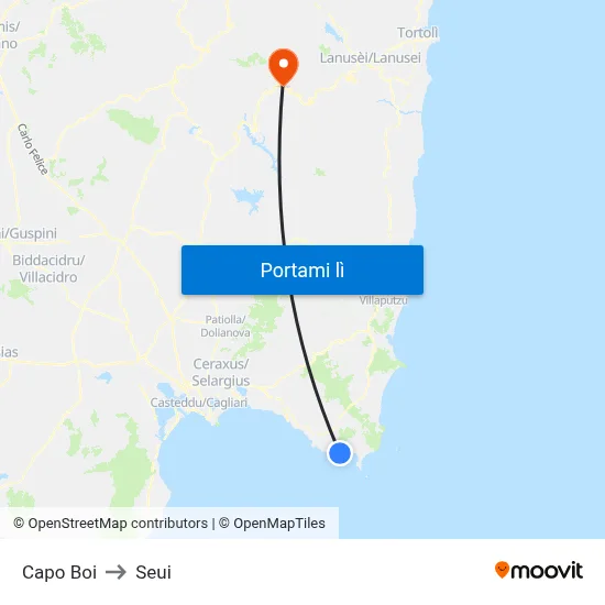 Capo Boi to Seui map