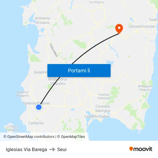 Iglesias Via Barega to Seui map