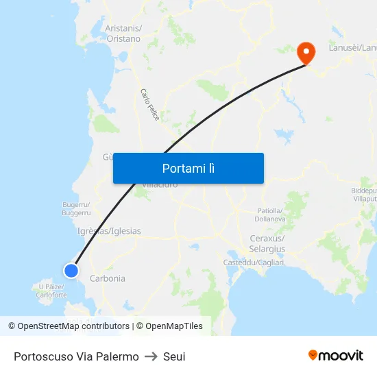 Portoscuso Via Palermo to Seui map