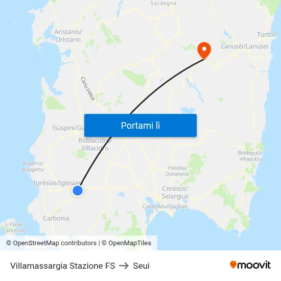 Villamassargia Stazione FS to Seui map