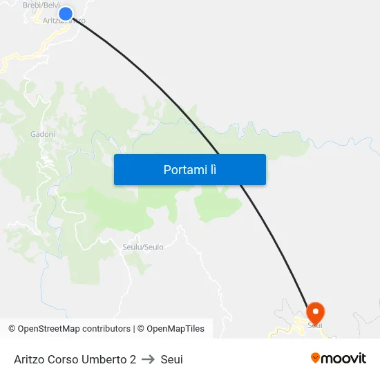 Aritzo Corso Umberto 2 to Seui map