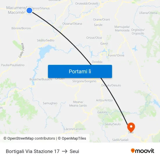 Bortigali Via Stazione 17 to Seui map