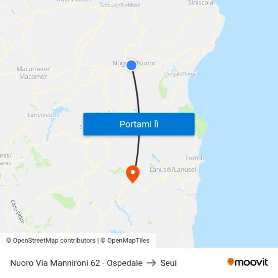 Nuoro Via Mannironi 62 - Ospedale to Seui map