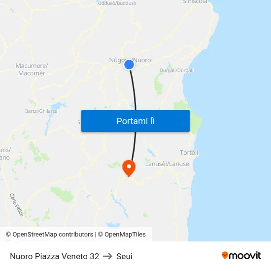 Nuoro Piazza Veneto 32 to Seui map