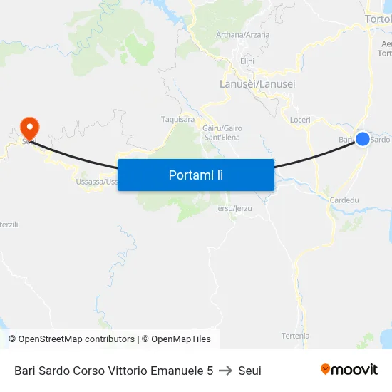 Bari Sardo Corso Vittorio Emanuele 5 to Seui map