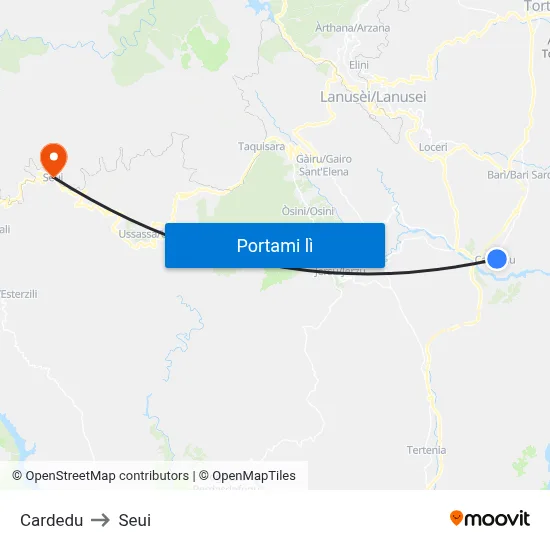 Cardedu to Seui map