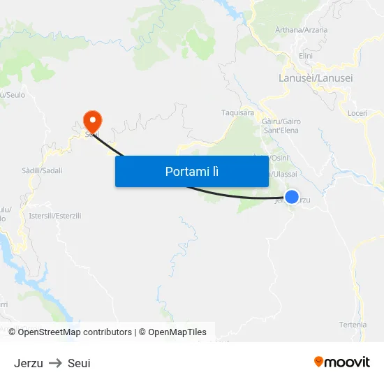 Jerzu to Seui map