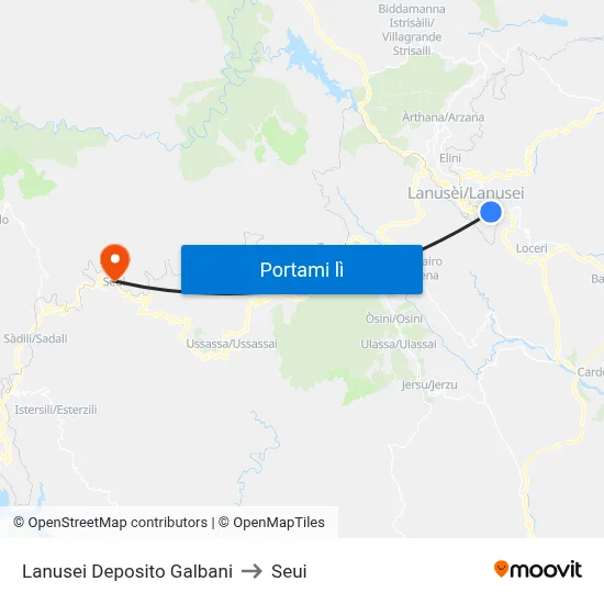 Lanusei Deposito Galbani to Seui map
