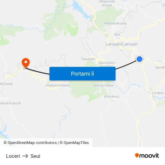 Loceri to Seui map