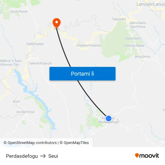 Perdasdefogu to Seui map