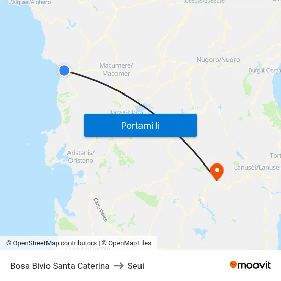 Bosa Bivio Santa Caterina to Seui map
