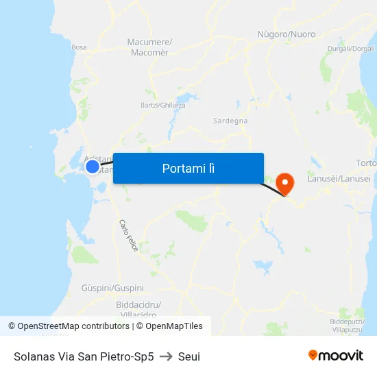 Solanas Via San Pietro-Sp5 to Seui map
