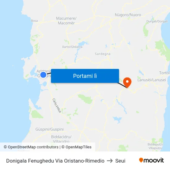 Donigala Fenughedu Via Oristano-Rimedio to Seui map