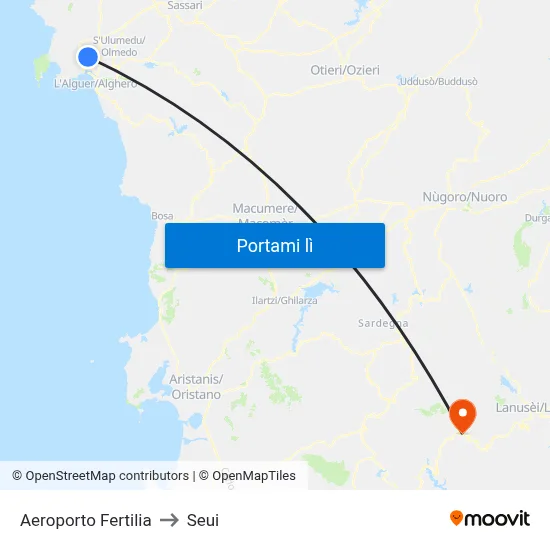 Aeroporto Fertilia to Seui map