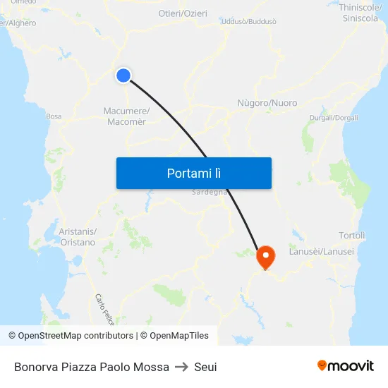 Bonorva Piazza Paolo Mossa to Seui map