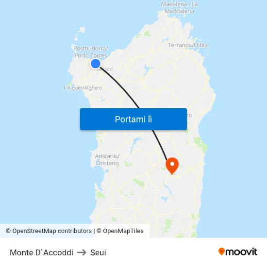 Monte D`Accoddi to Seui map