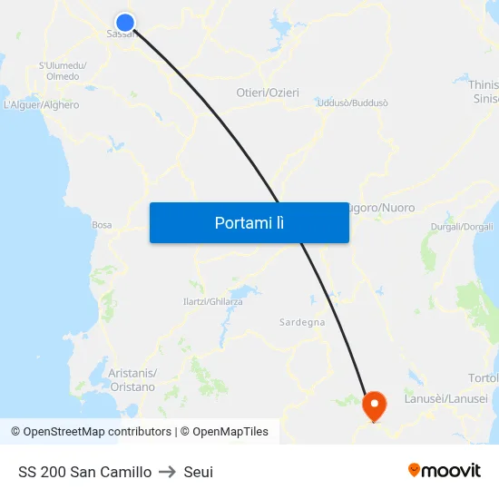 SS 200 San Camillo to Seui map