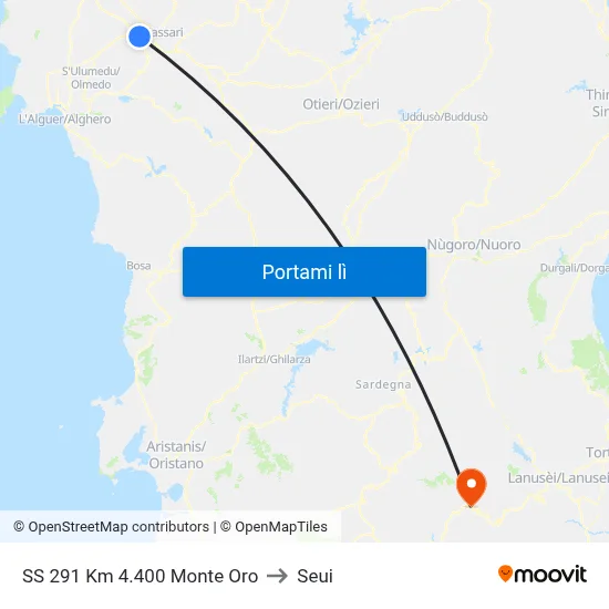 SS 291 Km 4.400 Monte Oro to Seui map