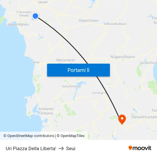 Uri Piazza Della Liberta' to Seui map