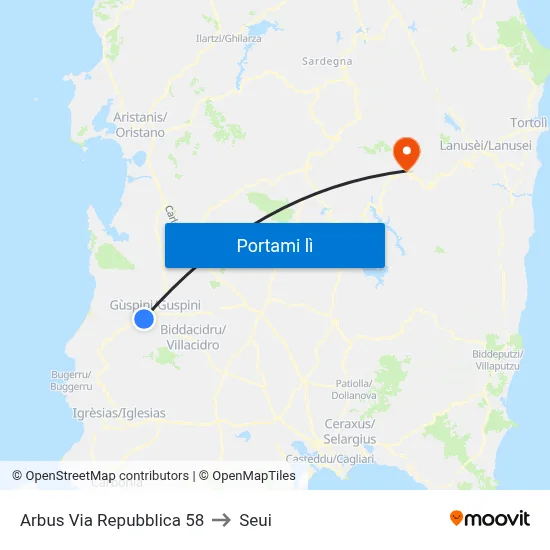 Arbus Via Repubblica 58 to Seui map