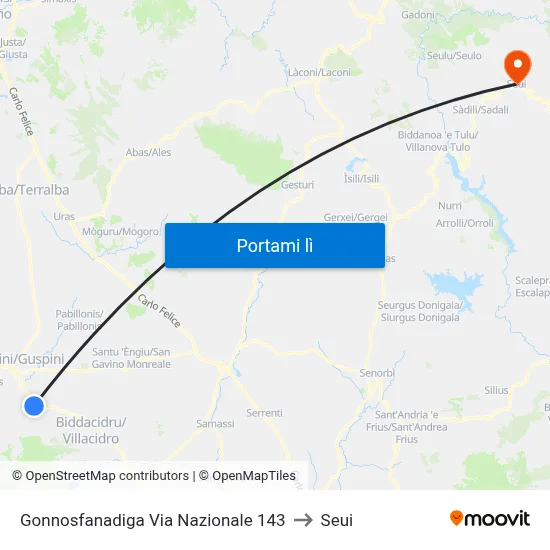 Gonnosfanadiga Via Nazionale 143 to Seui map