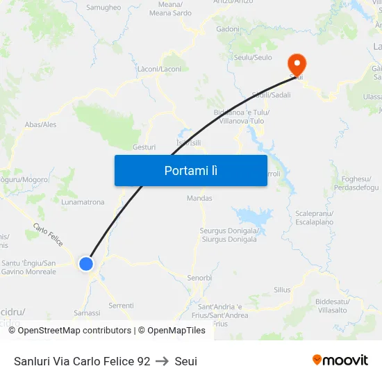 Sanluri Via Carlo Felice 92 to Seui map