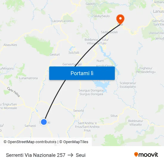 Serrenti Via Nazionale 257 to Seui map