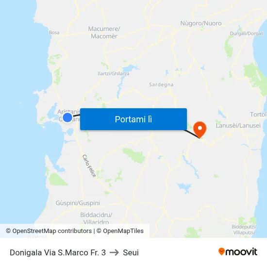 Donigala Via S.Marco Fr. 3 to Seui map