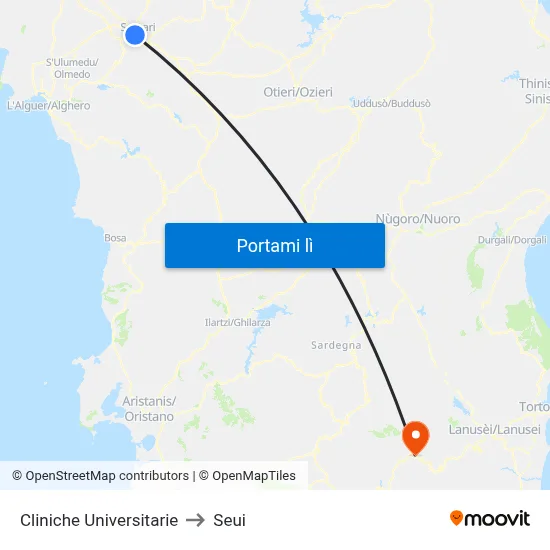Cliniche Universitarie to Seui map