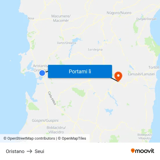 Oristano to Seui map