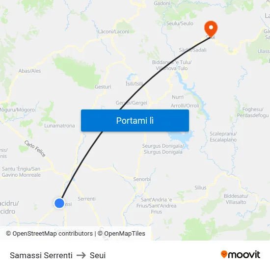 Samassi Serrenti to Seui map