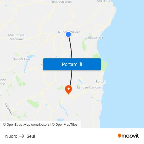 Nuoro to Seui map