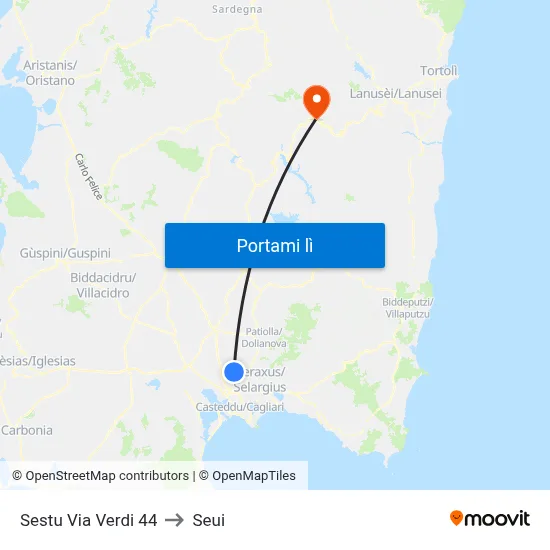 Sestu Via Verdi 44 to Seui map