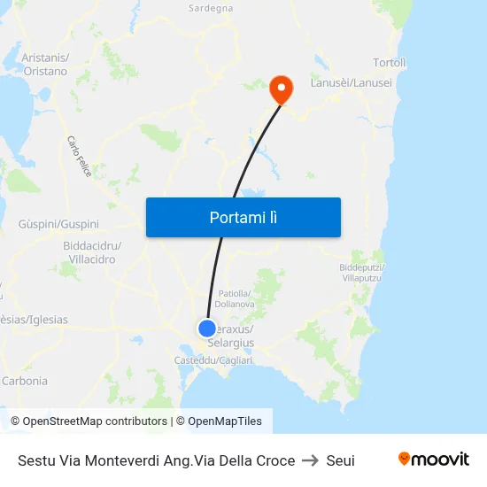 Sestu Via Monteverdi Ang.Via Della Croce to Seui map