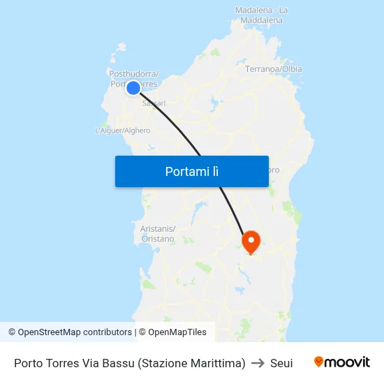 Porto Torres Via Bassu (Stazione Marittima) to Seui map